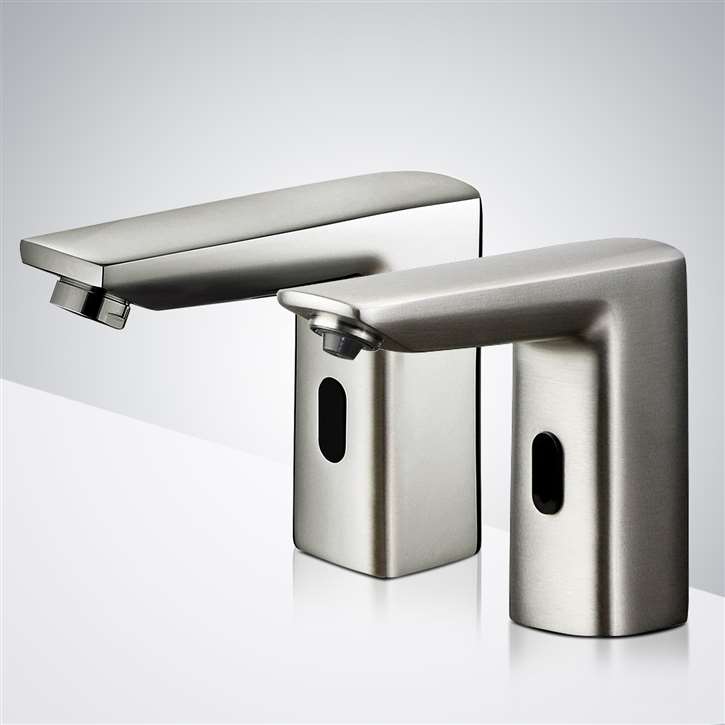 Fontana Touchless Bathroom Commercial Brushed Nickel Automatic Motion Sensor Faucet & Automatic Soap Dispenser