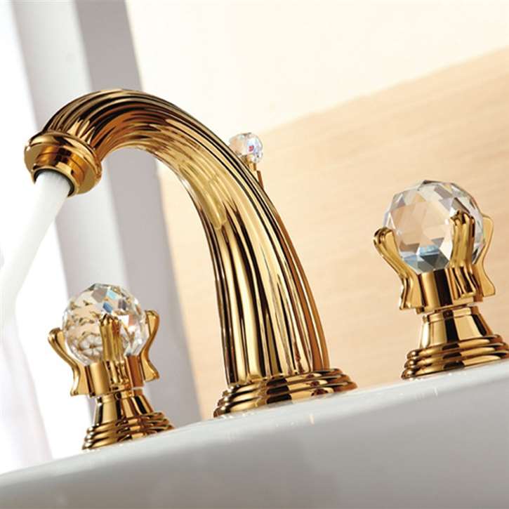 Milan Deck Mounted Gold Crystal Dual Handles Bathroom Faucet