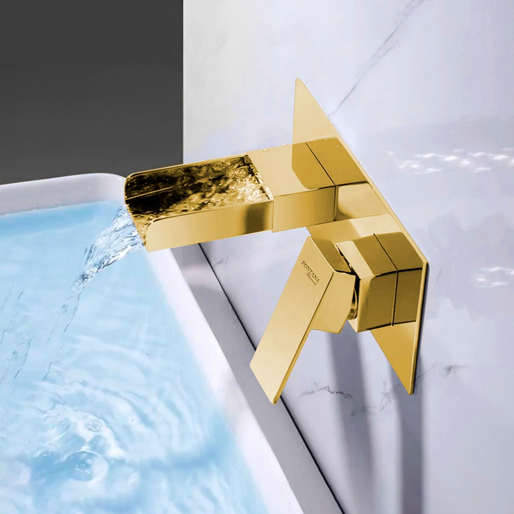 Fontana Meythet Gold Basin Faucet: Elegant Wall Mounted Design