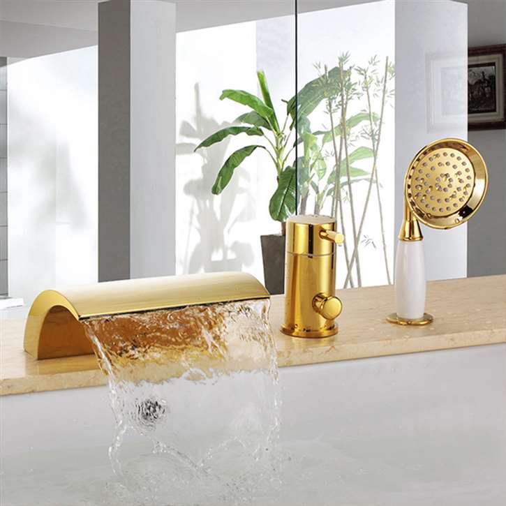 Pisa Widespread Waterfall Single Handle Bathtub Faucet with Handheld Shower