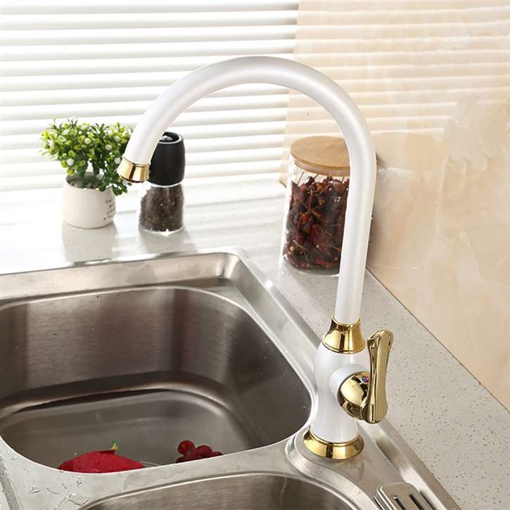 Pozzuoli European Styled White Deck Mounted Kitchen Faucet