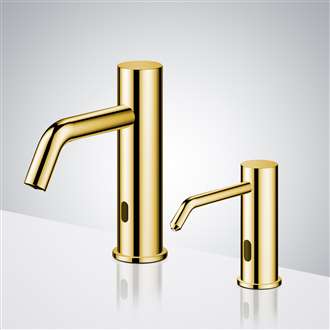 Polished Gold Commercial Touchless Sensor Faucet & Touchless Soap Dispenser