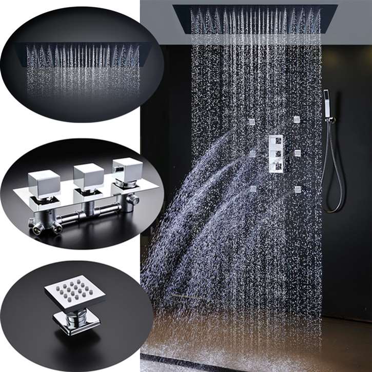 Val-de-Marne  20" * 40" Large Chrome Rain Shower Head with Body Jets & Handheld Shower