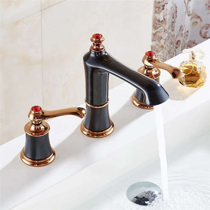 Bruges Luxury Black Rose Red Deck Mounted Bathroom Faucet