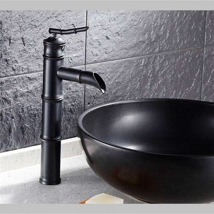 Grossetto Black Brass Waterfall Deck Mounted Faucet