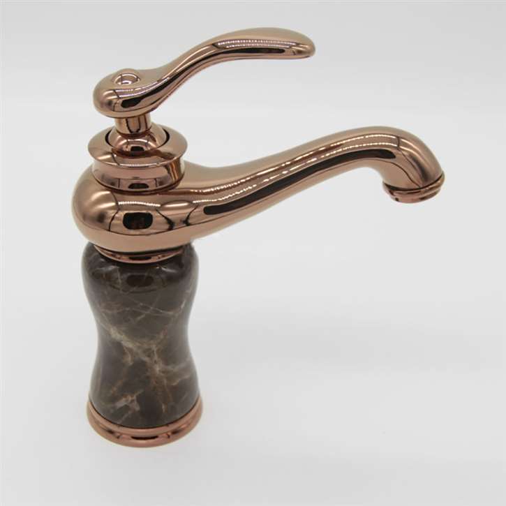 Vallo Rose Gold Single Handle Brass Marble Bathroom Faucet