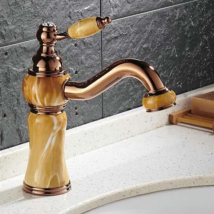 La Spezia Luxury Rose Gold Deck Mounted Solid Brass and Marble Body Single Handle Bathroom Faucet