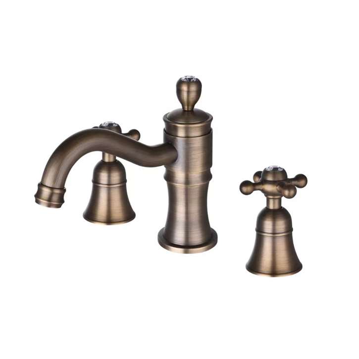 Lyon Dual Handle Antique Brass Finish Bathroom Faucet with Hot/Cold Mixer