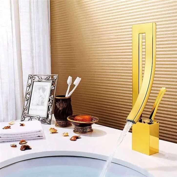 Romagna Luxurious Single Handle Gold Deck Mounted Bathroom Faucet