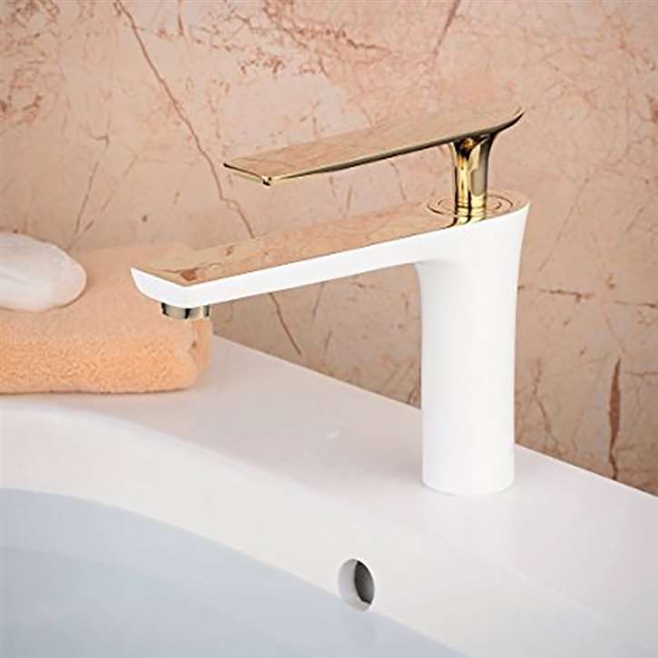 Molfetta Single Handle Brass White  And Gold Finish Bathroom Faucet