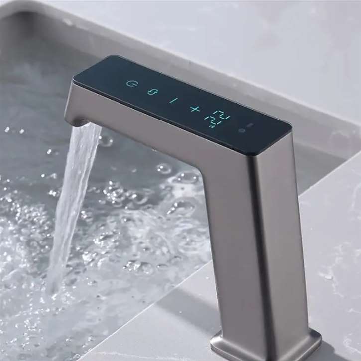 Fontana Aosta Dark Gray Digital Touchless Bathroom Faucet Deck Mounted Ada Compliant 