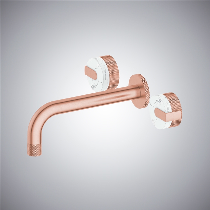 Fontana Desio Brushed Rose Gold Dual Handle Wall Mounted Bathroom Faucet