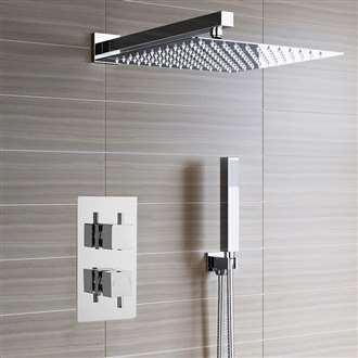 Lima Ultra Thin Rain Shower Head with Built in Thermostatic Mixer and Hand Held Shower Set