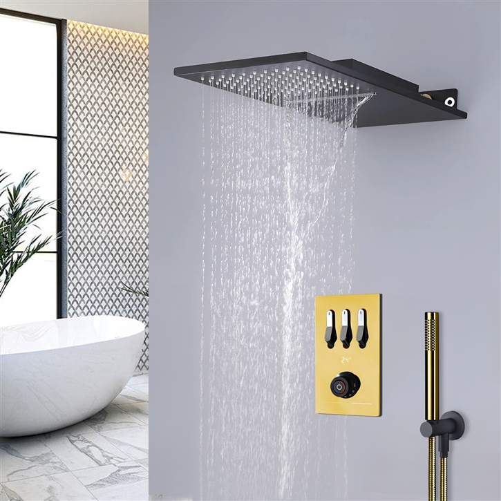 Fontana TechWave Matte Black and Gold Shower Set