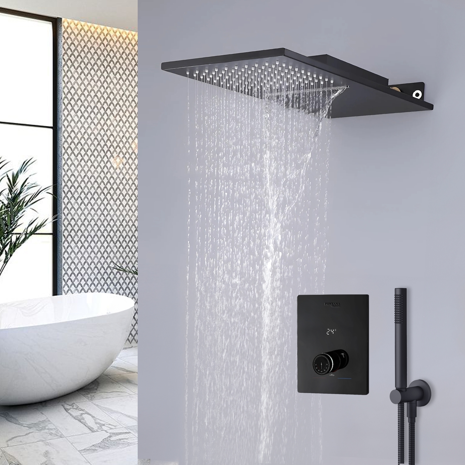 Fontana Laval Matte Black Digital Rainfall Shower Set