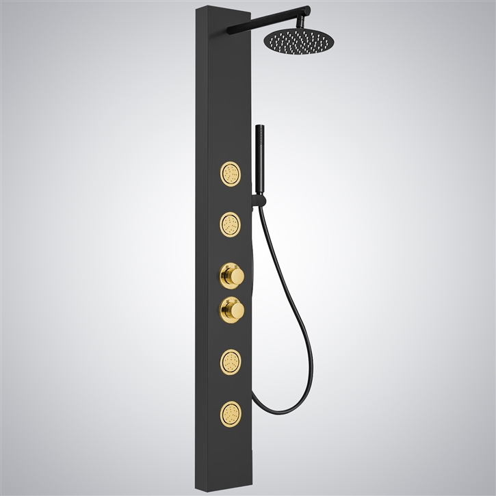 Fontana Oasis Matte Black and Gold Shower Panel