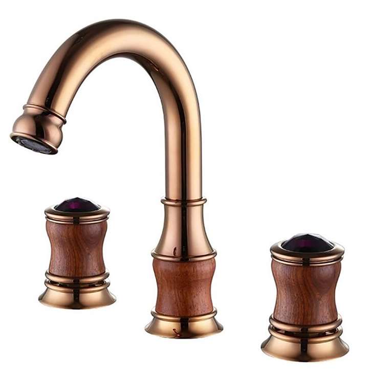 Versailles Deck Mounted Rose Gold Dual Handle Bathroom Faucet