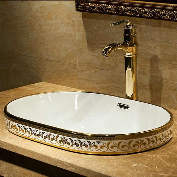 Cannes Oval Bathroom Sink with Overflow & Faucet