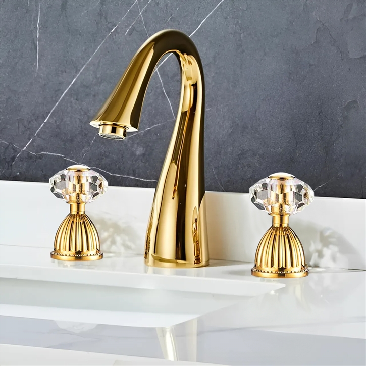 Fontana Regal Cascade Gold  Crystal Handle Sink Faucet