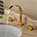 Chile Gold Finish Long Neck Dual Handle Deck Mount Bathroom Sink Faucet