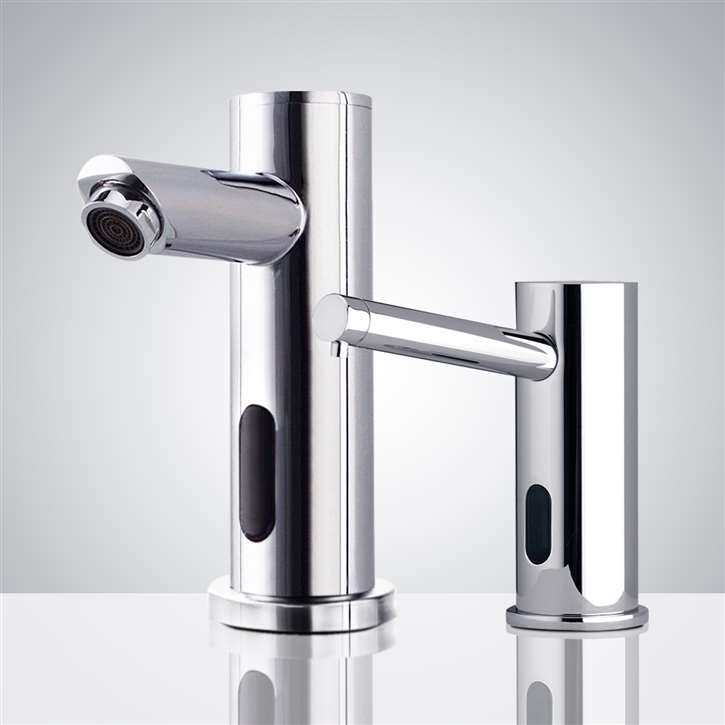 Fontana Commercial Chrome Finish Automatic Bathroom Sink Faucet and Soap Dispenser