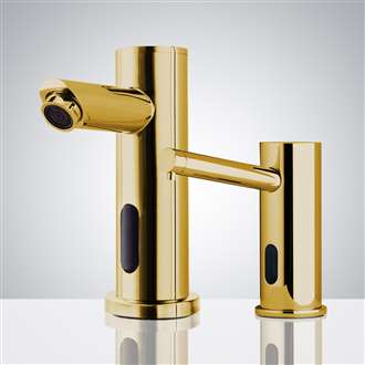 Fontana Commercial Gold Finish Automatic Bathroom Sink Faucet and Soap Dispenser