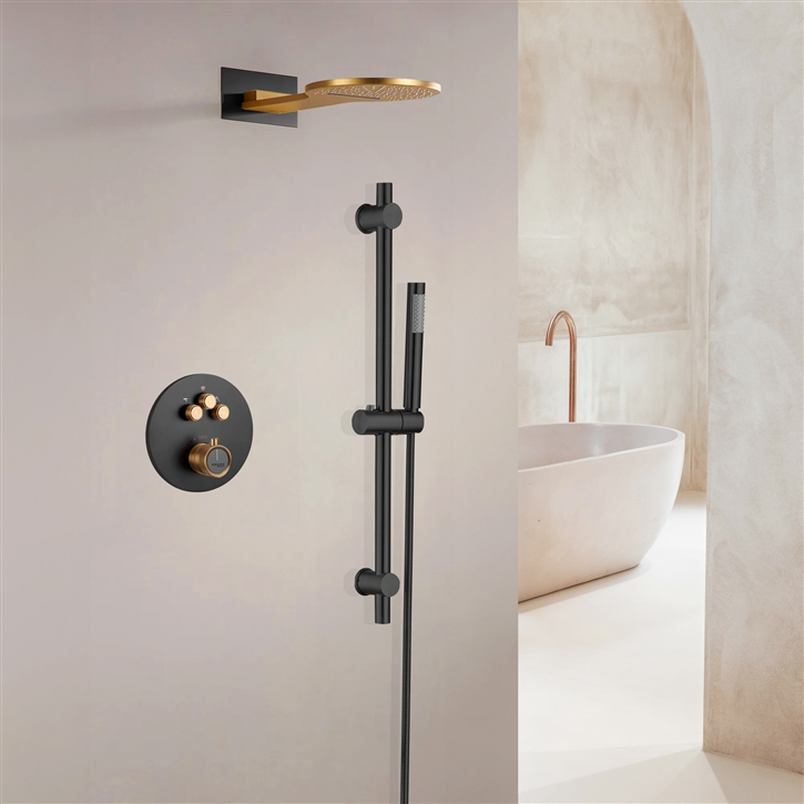 Fontana Morangis Matte Black and Gold 22" Shower Set