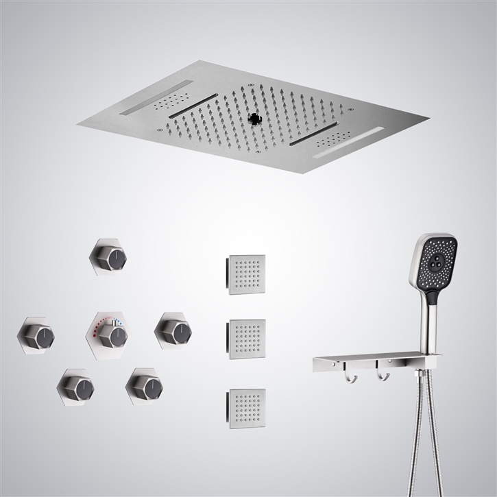 Fontana Igny Brushed Nickel LED Thermostatic Shower Set