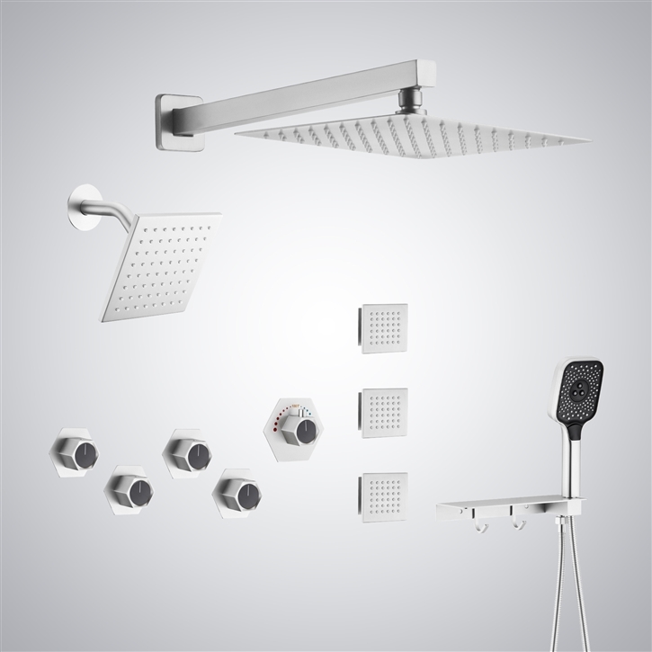 Fontana Tyrone Matte White 12 Inch 2 Function Shower Set