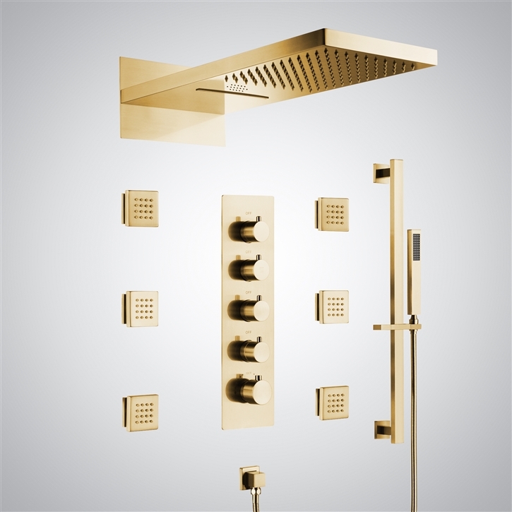 Fontana Elancourt Brushed Gold Remote / Phone Control LED Shower Set