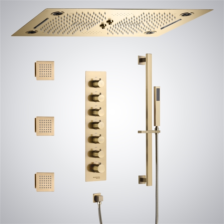 Fontana Occitania 28 Inches Ceiling Embedded LED Shower System in Brushed Gold Finish