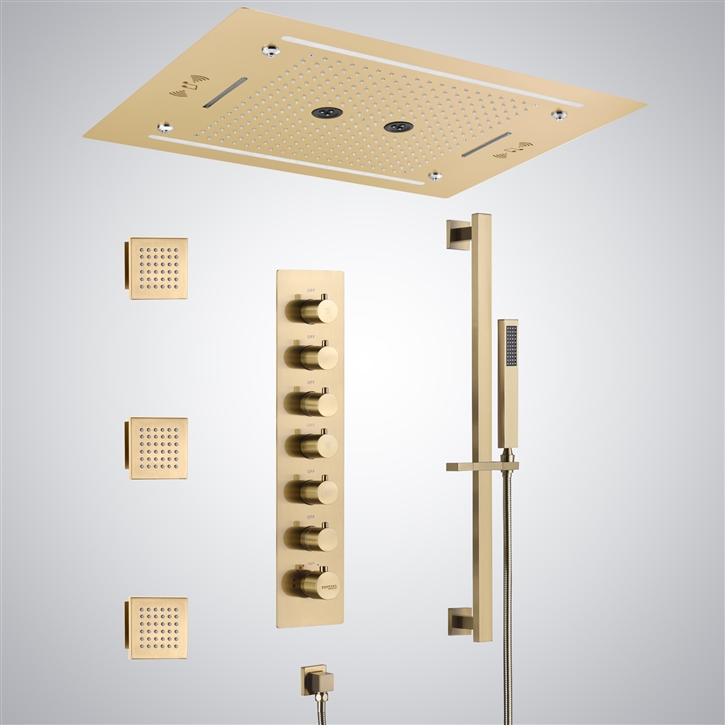 Fontana Thonon-les-Bains Brushed Gold Ceiling Mounted LED and Music Shower Set