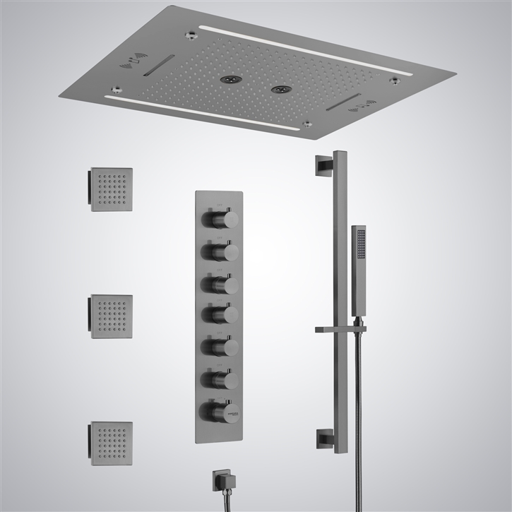 Fontana Thonon-les-Bains High Pressure 6 Way Functional Gun Metal Grey LED Shower Set