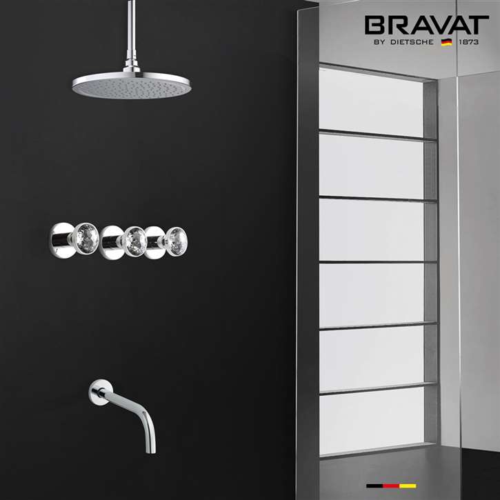 Bravat New Chrome Ceiling Mount Shower Set with Rainfall Shower Head