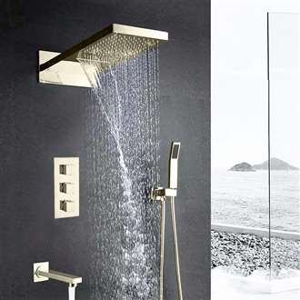 Florence Wall Mount Brushed Nickel Waterfall Rainfall Shower Set