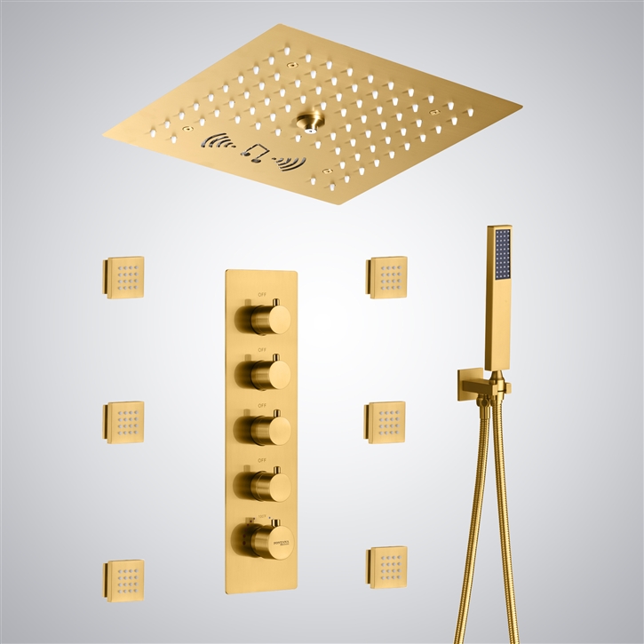 Fontana Villemomble Brushed Gold LED Light with Music Shower System