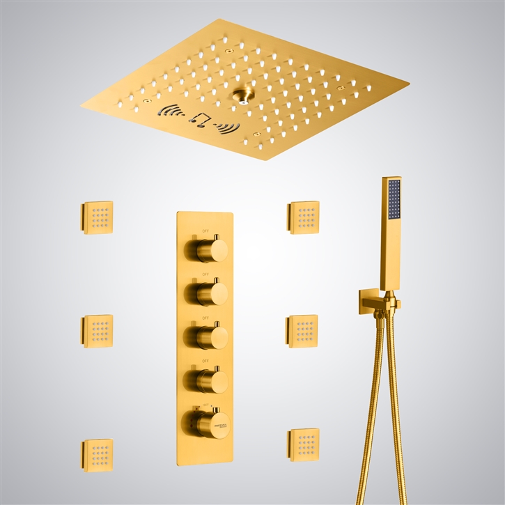 Fontana Villemomble Gold LED Light with Music Shower System