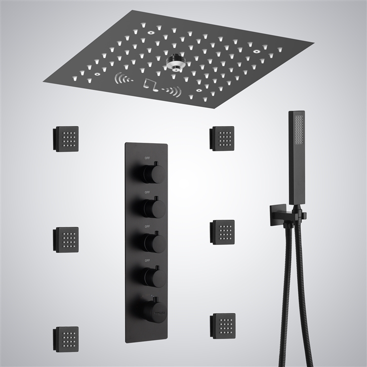 Fontana Villemomble Matte Black LED Light with Music Shower System