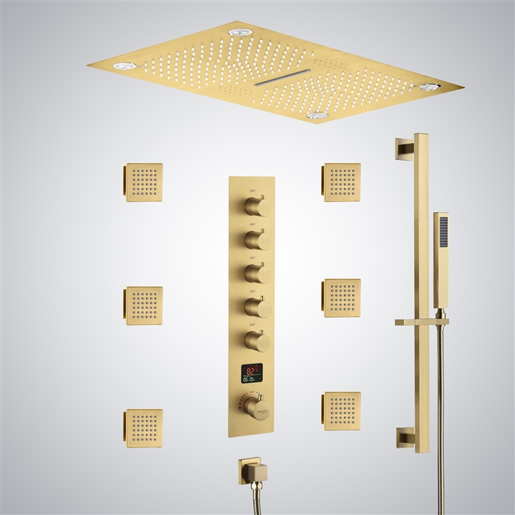 Fontana Montgeron Brushed Gold Ceiling Mounted LED Digital Display Shower Set with Music