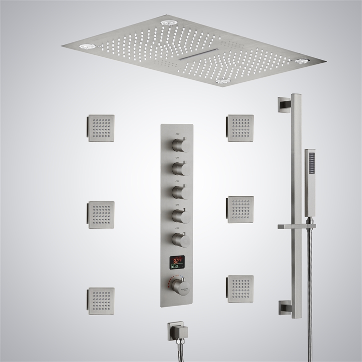 Fontana Montgeron Brushed Nickel Ceiling Mounted LED Digital Display Shower Set with Music