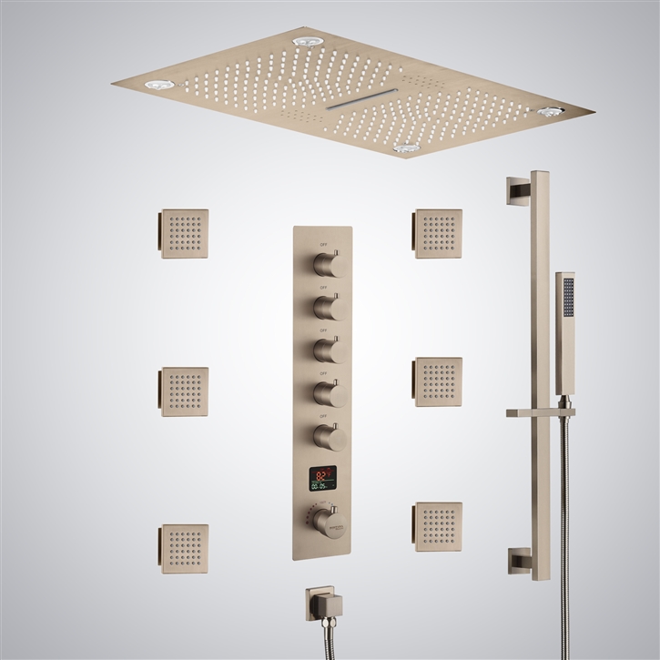 Fontana Montgeron Champagne Ceiling Mounted Thermostatic LED Digital Display Music Shower Set