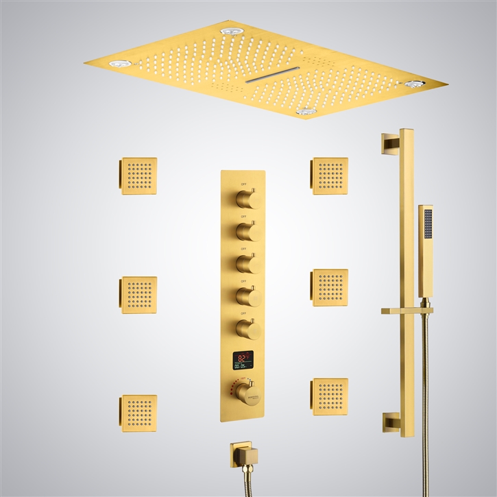 Fontana Montgeron Gold Ceiling Mounted Thermostatic LED Digital Display Music Shower Set