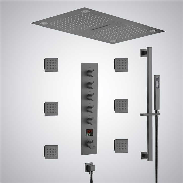 Fontana Montgeron Gun Metal Gray Ceiling Mounted Thermostatic LED Digital Display Music Shower Set