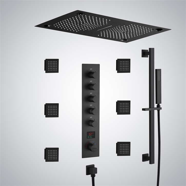 Fontana Montgeron Matte Black Ceiling Mounted LED Digital Display Shower Set with Music