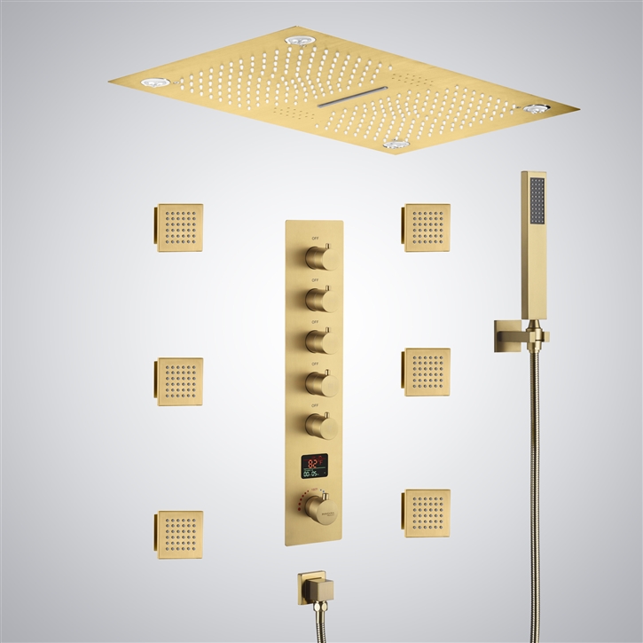 Fontana Montlhery Brushed Gold 5 Function LED Thermostatic Digital Display Shower Set with Music