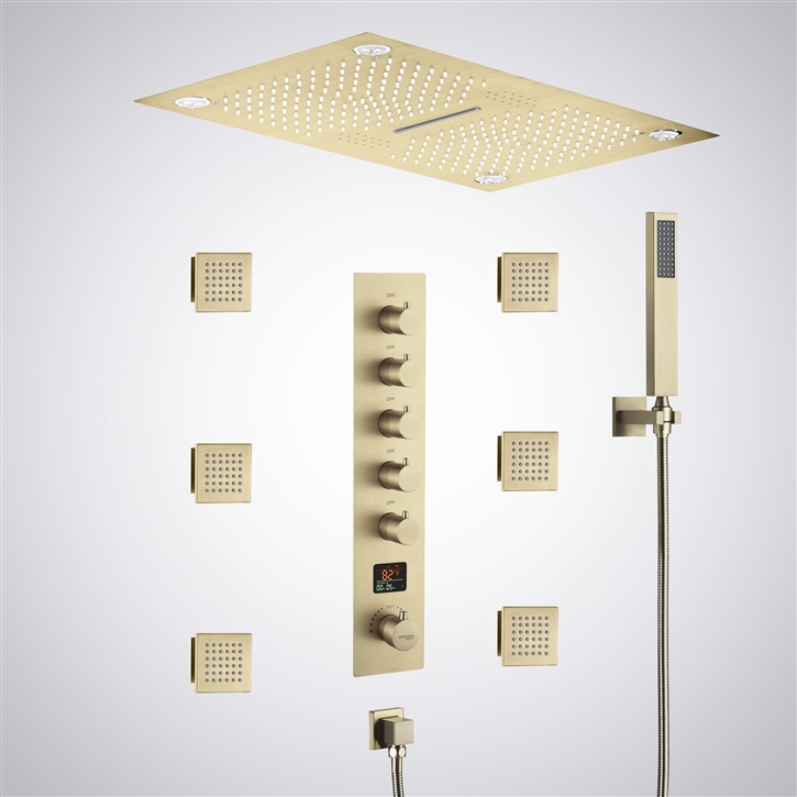 Fontana Montlhery Champagne 5 Function LED Thermostatic Digital Display Shower Set with Music