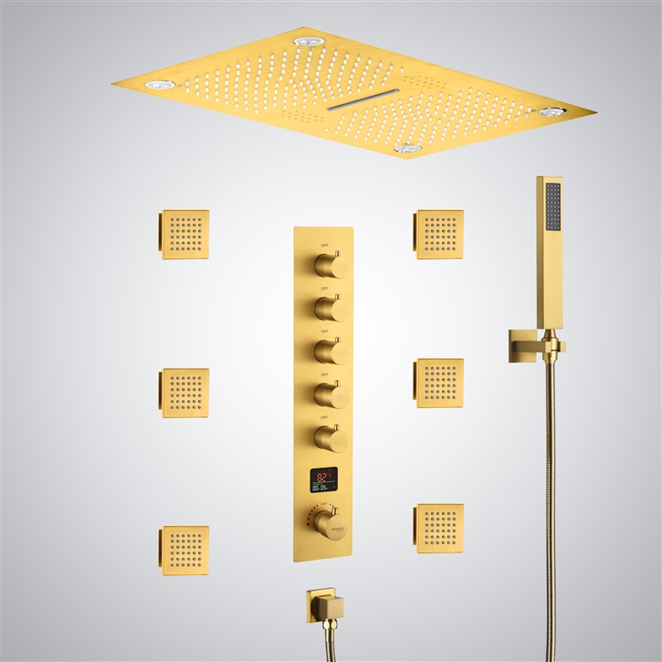 Fontana Montlhery Gold 5 Function LED Thermostatic Digital Display Shower Set with Music