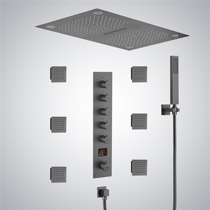 Fontana Montlhery Gun Metal Gray 5 Function LED Thermostatic Digital Display Shower Set with Music