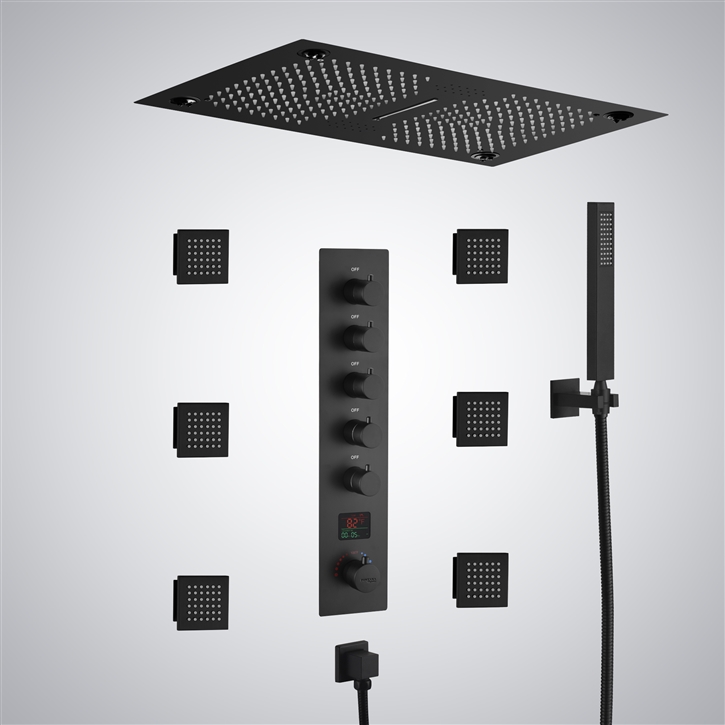 Fontana Montlhery Matte Black 5 Function LED Thermostatic Digital Display Shower Set with Music