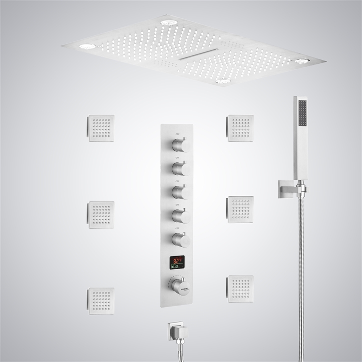 Fontana Montlhery Matte White 5 Function LED Thermostatic Digital Display Shower Set with Music